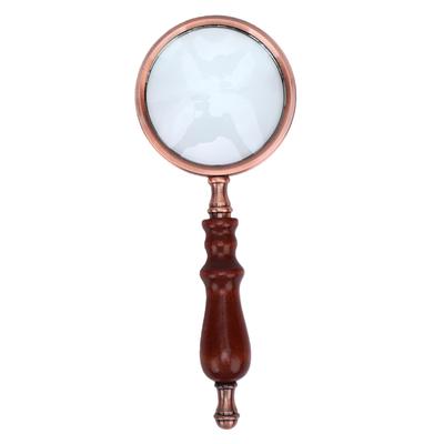 10X Magnifying Glass with Wooden Handle Bronze Color Frame Handheld Magnifier for Reading Inspection Decoration