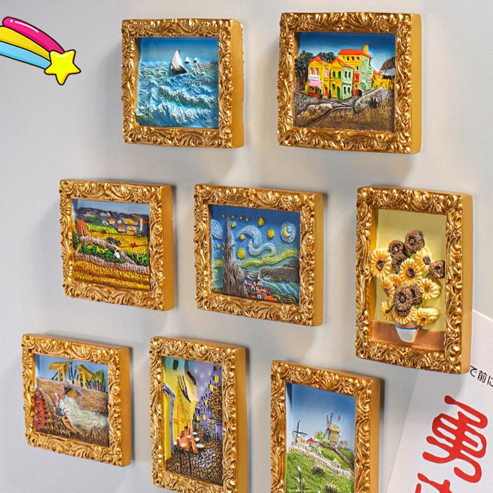 World famous painting Van Gogh painting Picture frame 3d fridge magnets starry sky sunflower siesta refrigerator stickers gifts