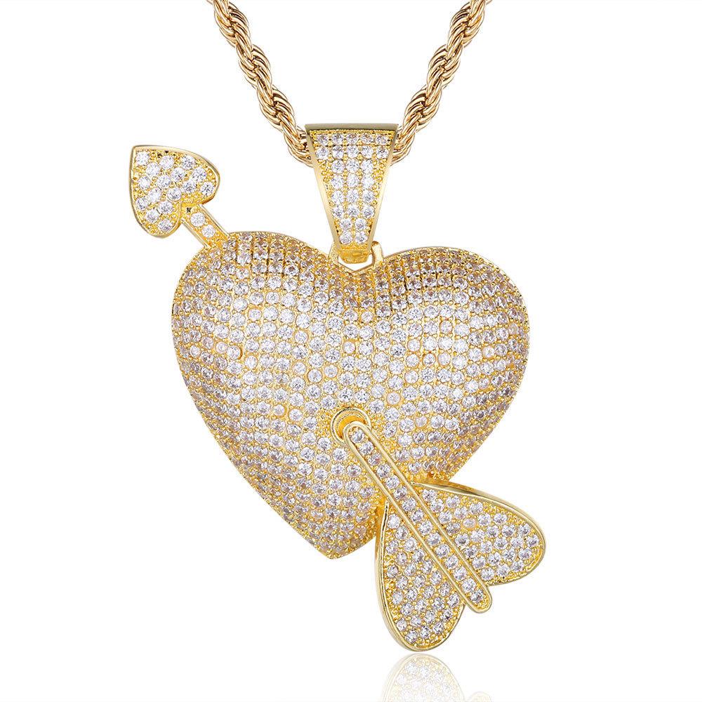 European and American Diamond Inlaid Love Pendant Necklace with One Arrow Piercing The Heart Environmentally Friendly Cupid Arrow