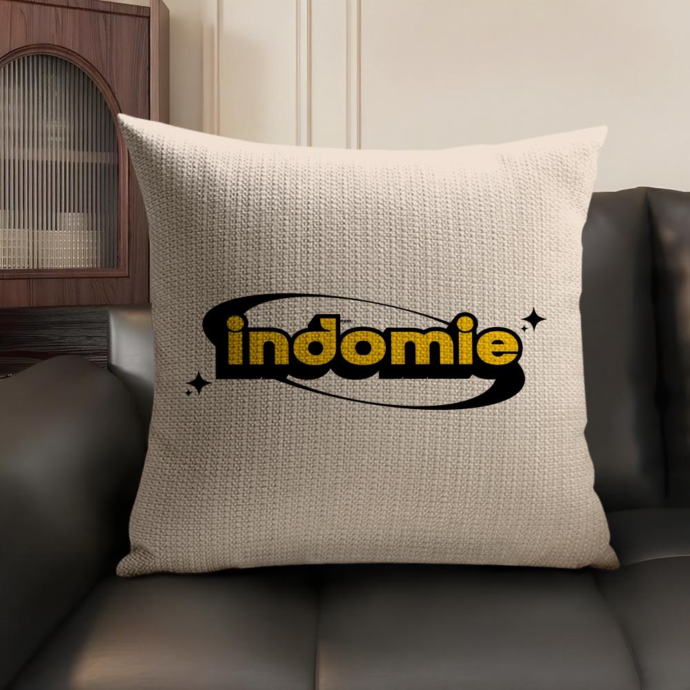 Voedsel Logo Fast Food I-Indomie Schattige Kussensloop Dubbelzijdige Bedrukking Kort Pluche Bank Kussenhoes Slaapkamer Nachtkastje Kussen