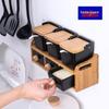 Qianxing Japanese Style Ceramic Spice Jars with Bamboo Lids