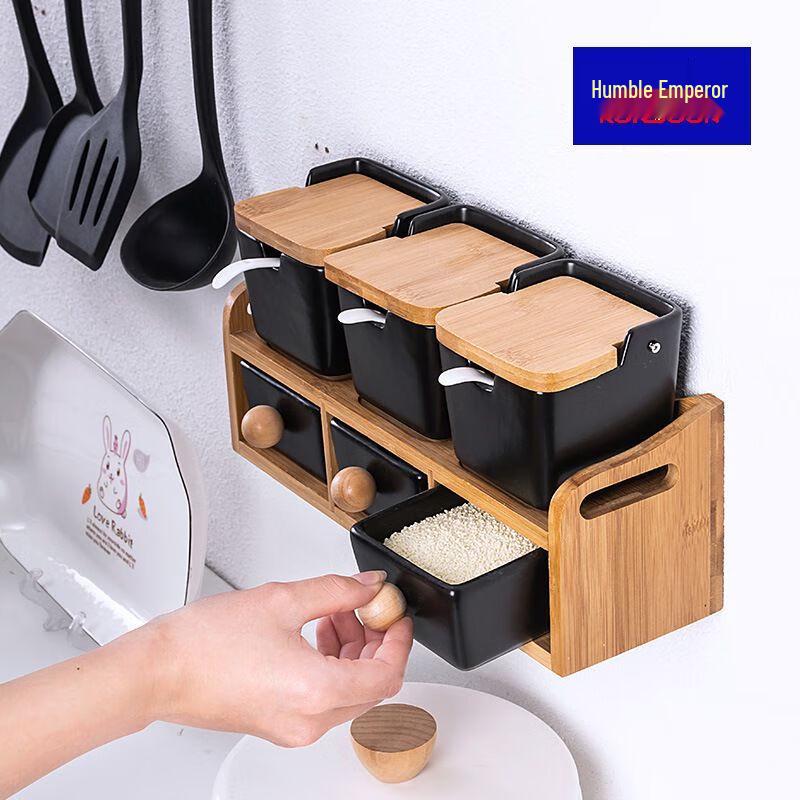 Qianxing Japanese Style Ceramic Spice Jars with Bamboo Lids