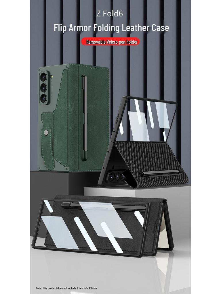 Samsung Z Fold 6 Armor Flip Leather Case with Pen Slot - Full-Wrap Business Shell