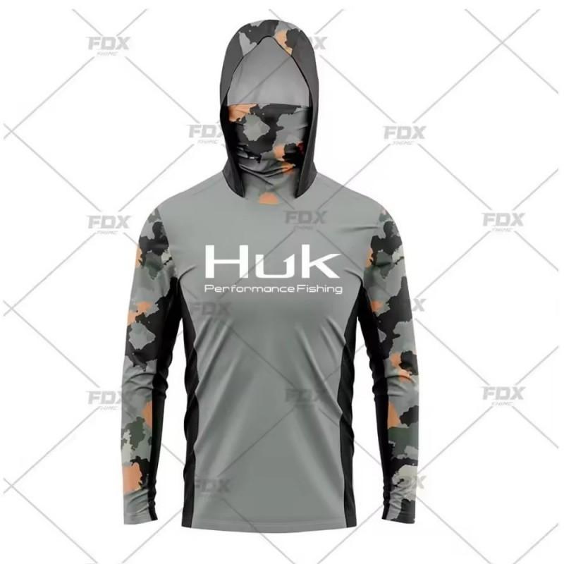 Neues HUK Langarm Kapuzenmaske Angelkleidung Anti-Ultraviolett Atmungsaktiv Lässiges Sport-T-Shirt