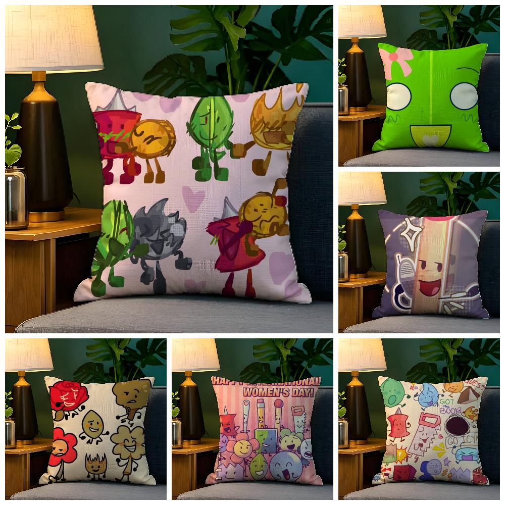 BFDI Batalla por la Isla del Sueño Funda de Almohada Funda de Almohada de Lino Natural Decoración a Doble Cara Funda de Almohada para Sofá Decoración del Hogar