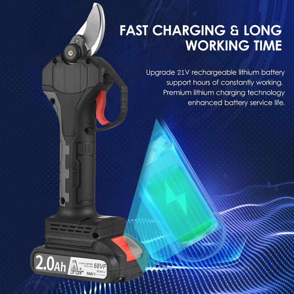 Akumulatorowe elektryczne nożyce do przycinania 21V bezszczotkowe, zasilane akumulatorem litowym 10Ah, do drzew