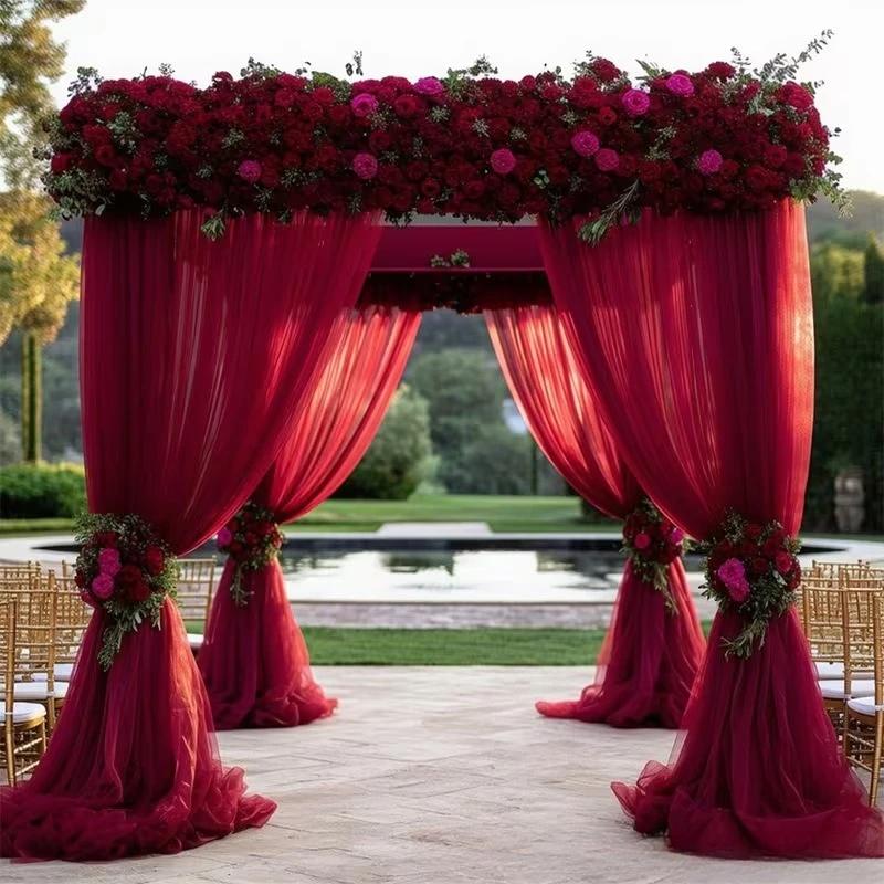 Sheer Chiffon Tulle Draping Fabric for Wedding Arch Backdrop, 3 Sets of Ceremony Party Curtain Decor and Home Drapery Supplies