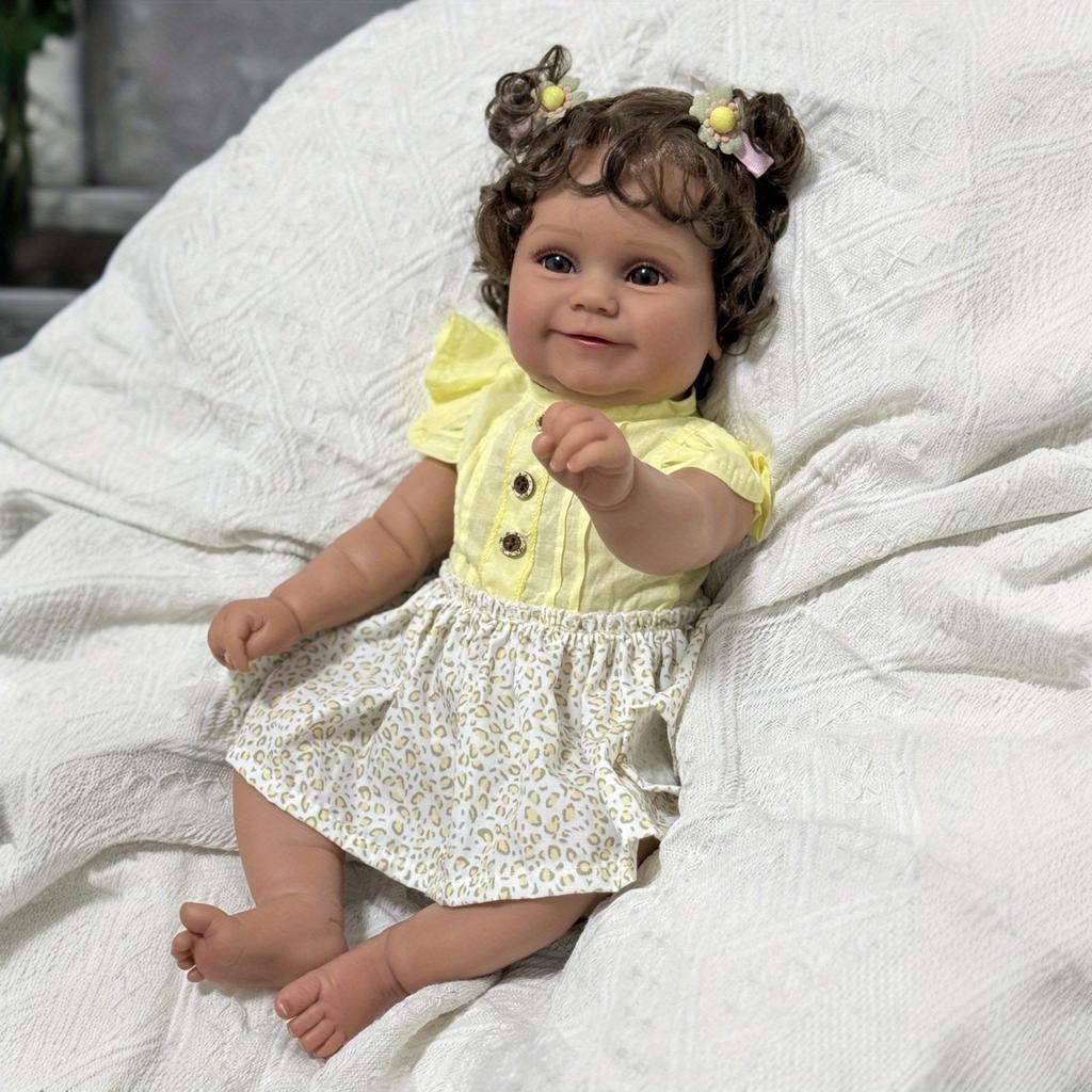 BZDOLL 20inch 50cm Full Body Soft Vinyl Limb Newborn Baby Doll Reborn Bebe Girl with Black Skin Lovely Birthday Gift Art Toy for Kids