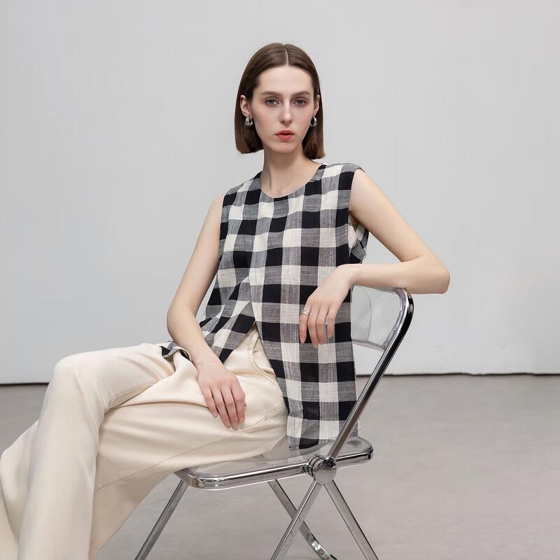 Demana Women s Retro Plaid Sleeveless Pullover Top S