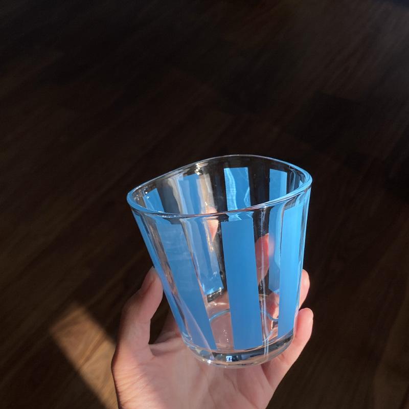 Homemade Retro Small Fresh Glass, Blue Striped Polka Dot Irregular Water Cup Milk Cup Niche Simple