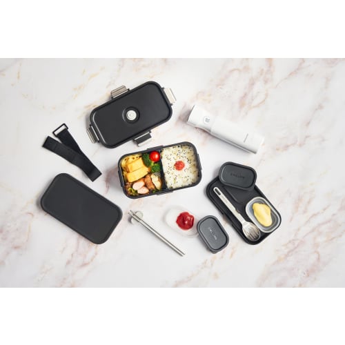 ZWILLING Fresh & Save Vacuum-Sealed Lunch Box, Black, with Cutlery and Sauce Container, Airtight Storage Container [Official Japanese Product] Fresh S