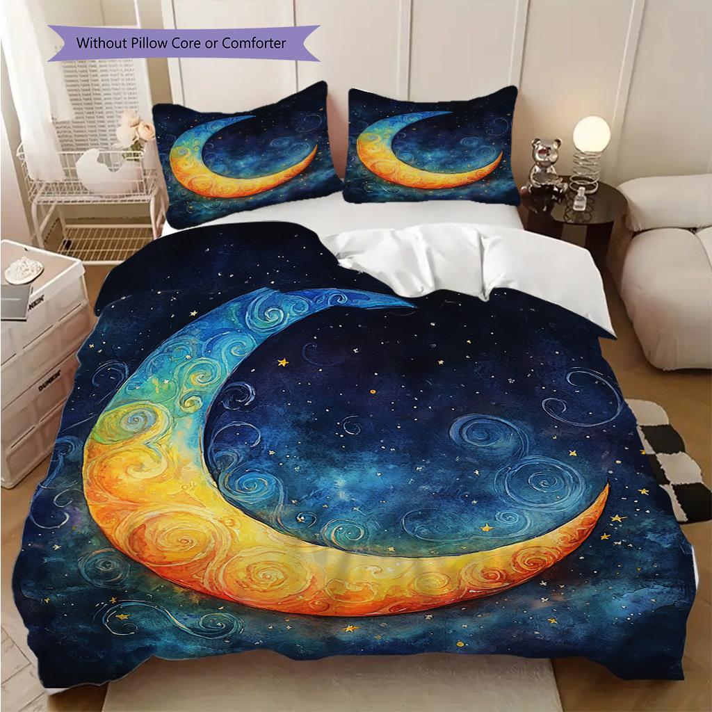 New Moon Pattern Bedding Quilt Set Quilt Cover Pillowcase Home Decoration Birthday Gift (1 * Duvet Cover + 2 * Pillowcase, Without Core)