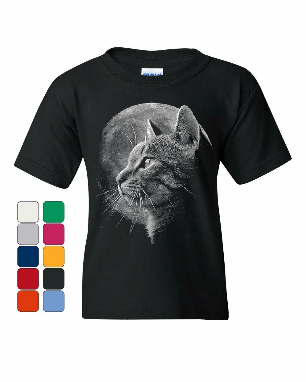 

A Cat at Night Youth kids boys T-Shirt Space Cat Lovers Moon Kitty Meow Purr Kids Tee 120