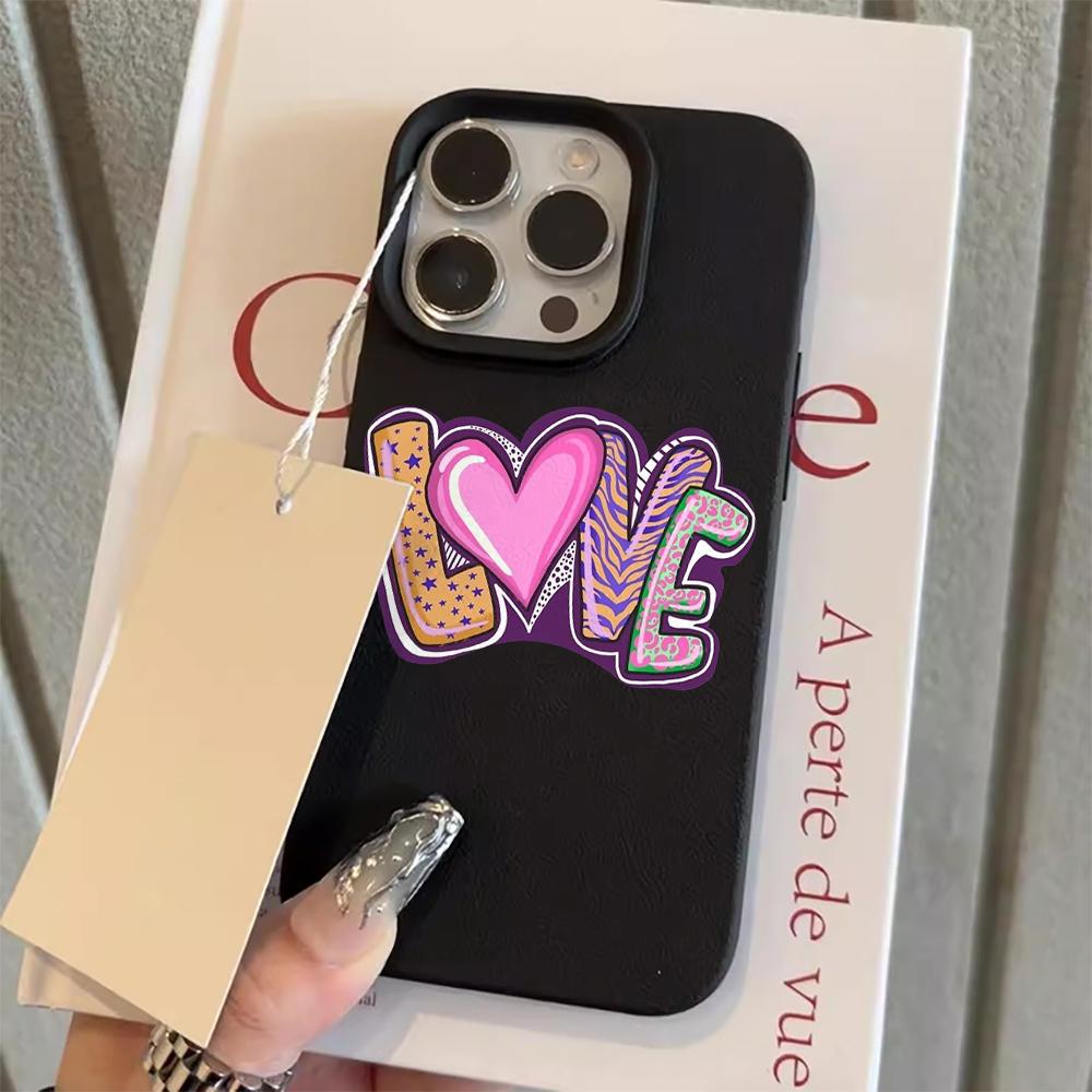 Minimal Litchi Grain Love Typography Art Phone Case For iPhone 17 16 15 14 13 12 11 Pro Max Plus 17 Air XS X XR Soft Cover