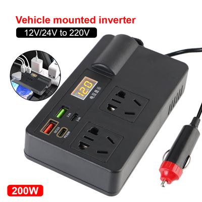 Détection de tension Chargeurs USB/PD/Type-C Adaptateur secteur QC 3.0 Onduleur de voiture Interrupteur Marche/Arrêt Convertisseur 200W CC 12V/24V vers CA 220V