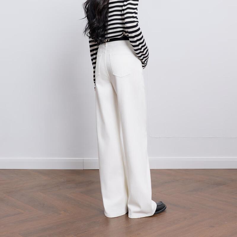 Sancai 2026 Spring High-Waist Straight Leg White Jeans