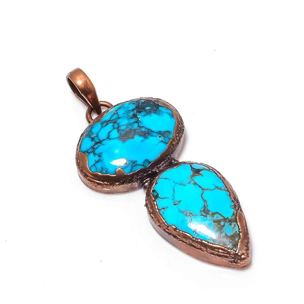 Blue Turquoise Handmade Gemstone Pendant, Copper Electroformed Antique Jewelry Pendant, For Engagement Gift