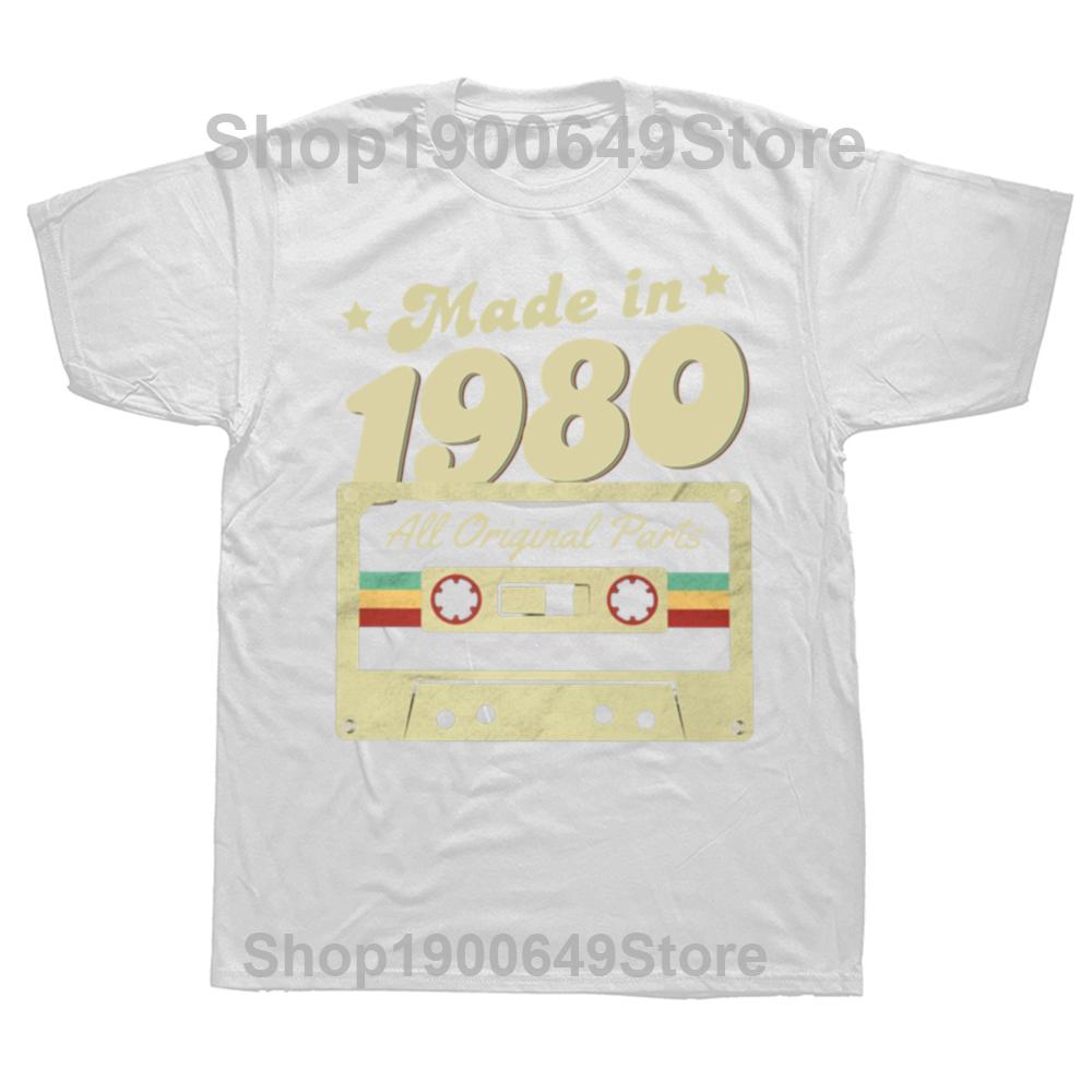 Mens Made In 1980 Tee 44th Birthday 44 Years Old School Retro 80 T Shirt Anniversary Cotton Top Short Sleeve Tee Unique TShirt