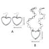 Sweet Cool Metal Hollow Big Heart Pendant Necklace Earrings Simple Drop Earrings