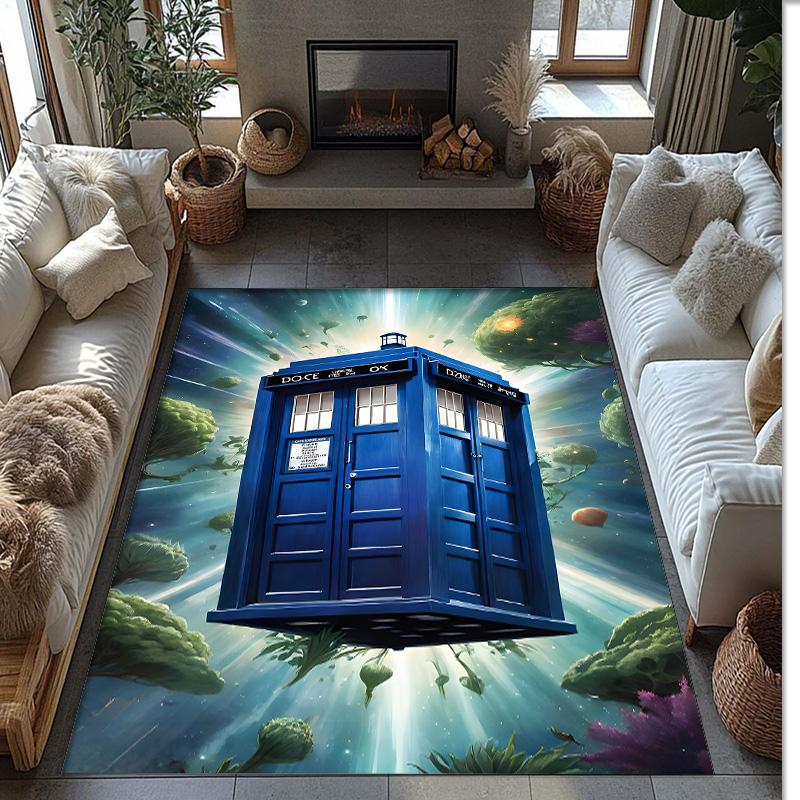 Doctor Who's TARDIS Printed Crystal Velvet Area Rug, Soft Anti-Slip Water Absorbent Floor Mat for Living Room Bedroom