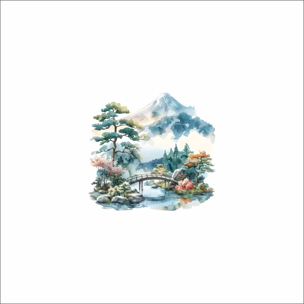 Watercolor Mount Fuji Wall Sticker Japanese Zen Living Room Bedroom Self Adhesive Waterproof