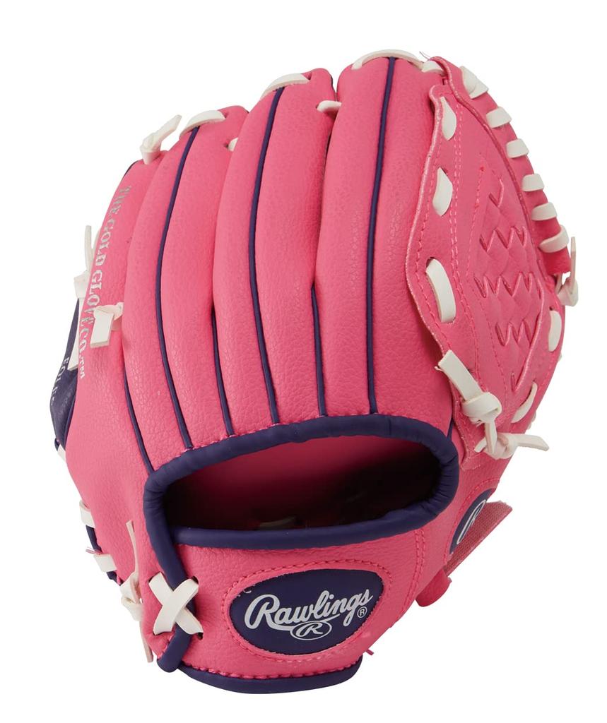 Rawlings US PLAYERS SERIES Toy with Training PL91PP-12/0 Kids' Glove, 9-inch, Right-Handed (Left-Handed) Ball, Pink/Purple