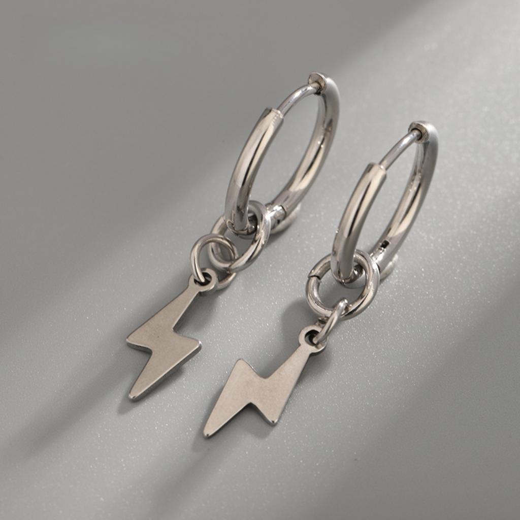 1 Pair Lightning Punk Cool Stainless Steel Piercing Dangle Hanging Men's Earrings for Women Trend New In Jewelry Gift Y2K
