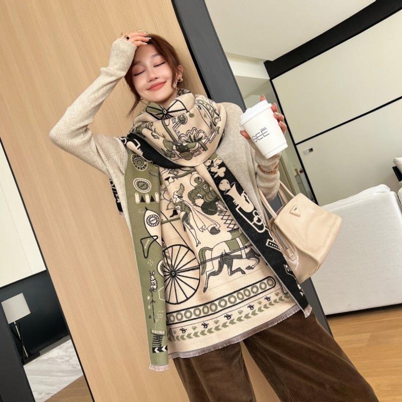 Gradual change flower imitation cashmere scarf women's high sense double-sided jacquard shawl retro scarf
