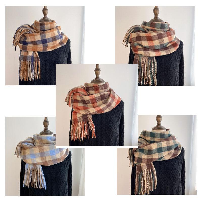 Winter Plaid Scarf for Women Warm Checkered Shawl Soft Imitation Cashmere Neck Warmer Thick Student Wrap Cold Weather