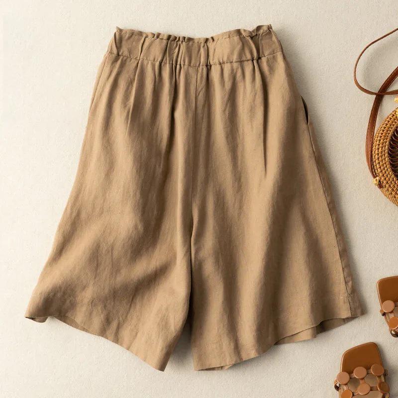 Shorts Women Summer Loose Button Waist Wide Leg Pants Women Korean Version Loose Plus Size Casual Five Quarter Pants