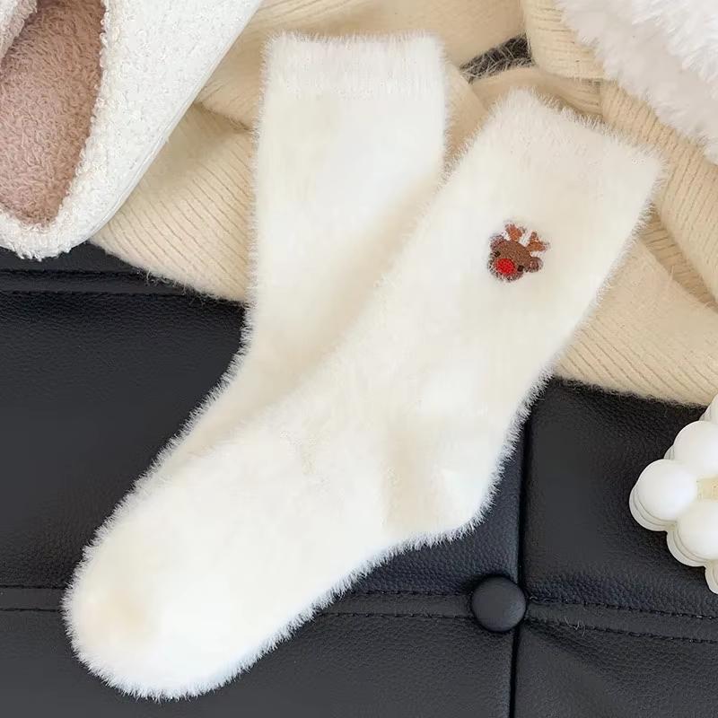 

Christmas pattern Mink Velvet Socks Women Winter Soft Fleece Plush Warm Home Sleep Boot Socks Kawaii Y2K Furry Thermal Tube Sox One Size