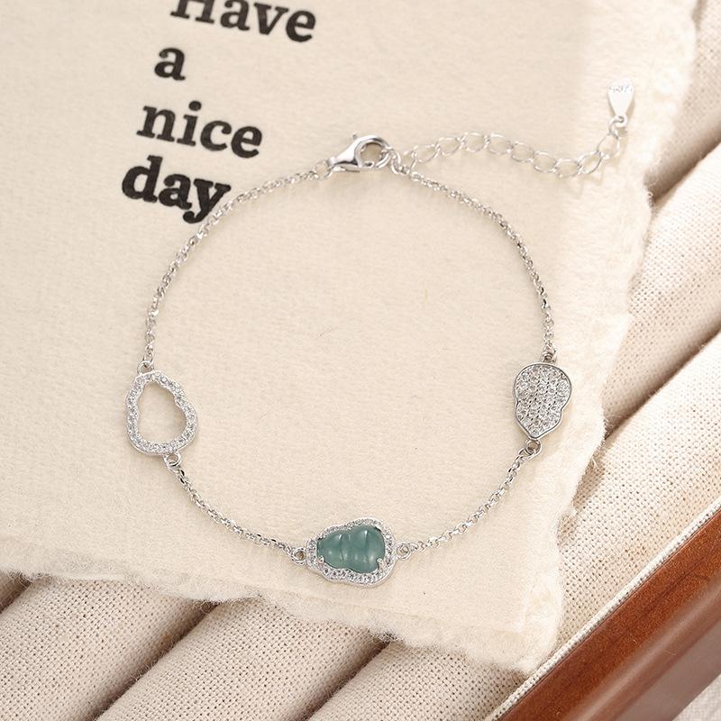 Blue Water Jadeite Gourd Bracelet Women'S Niche Lamp Luxury New Chinese Hollow Diamond High-End Jewelry Women Premium