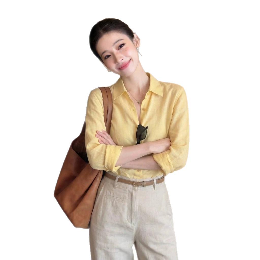 Summer New Linen Minimalist Old Money Simple Solid Color Sunscreen Shirt Women's Simple Casual Shirt A