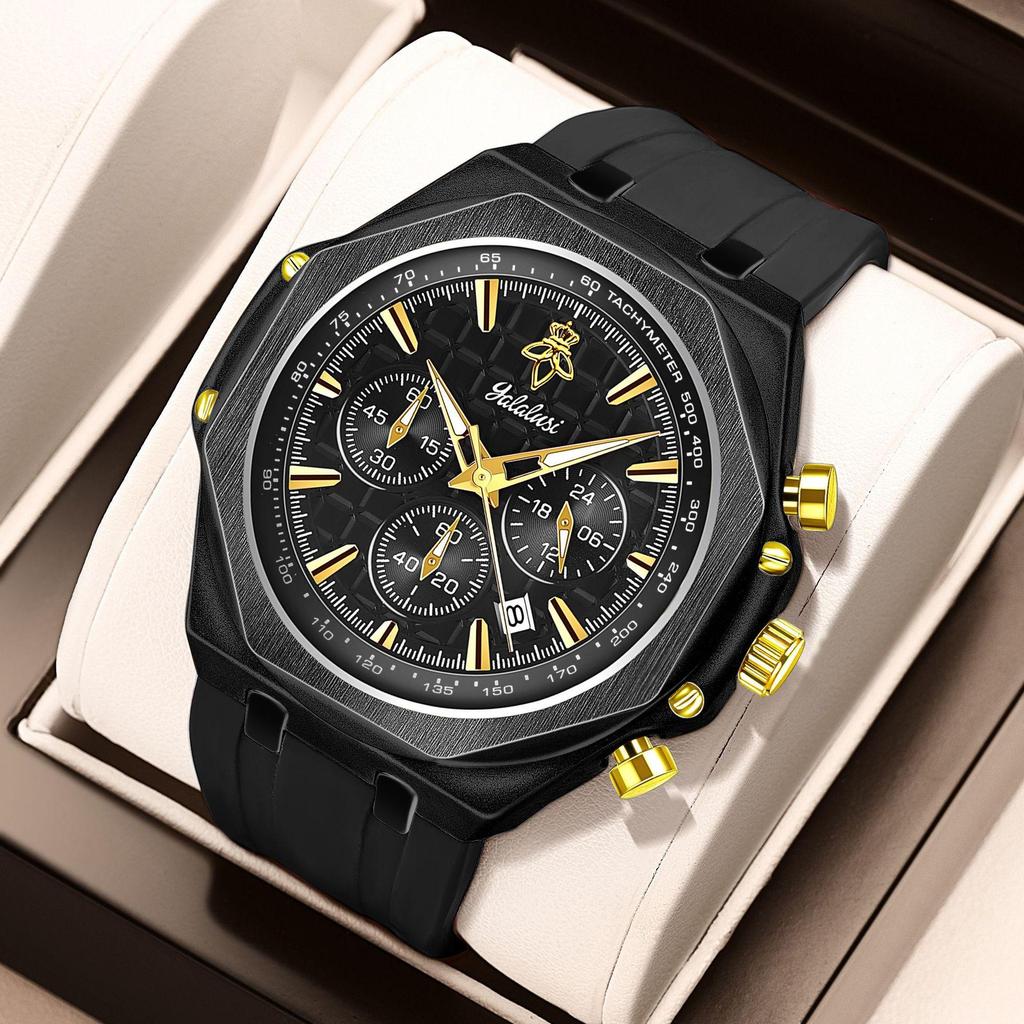 Luxury Men's Watch Chronograph Date Silicone Strap Male Clock Waterproof Luminous Quartz Fashion Sports Watches For Men
