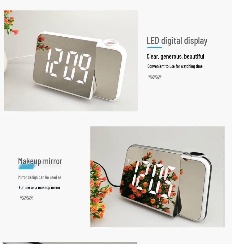 LED Mirror Projection Clock: Creative Desktop Alarm with Temperature, Date & Time Display