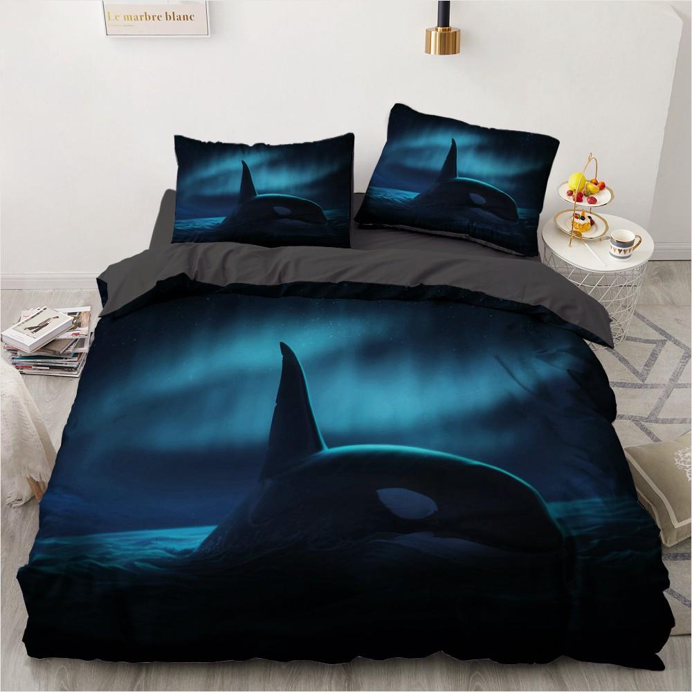 Dolphin Ocean King Queen Duvet Cover Cute 3D Sea Animal Bedding Set For Kids Teens Adults Shoal Of Fish Blue 2/3pcs Quilt Cover