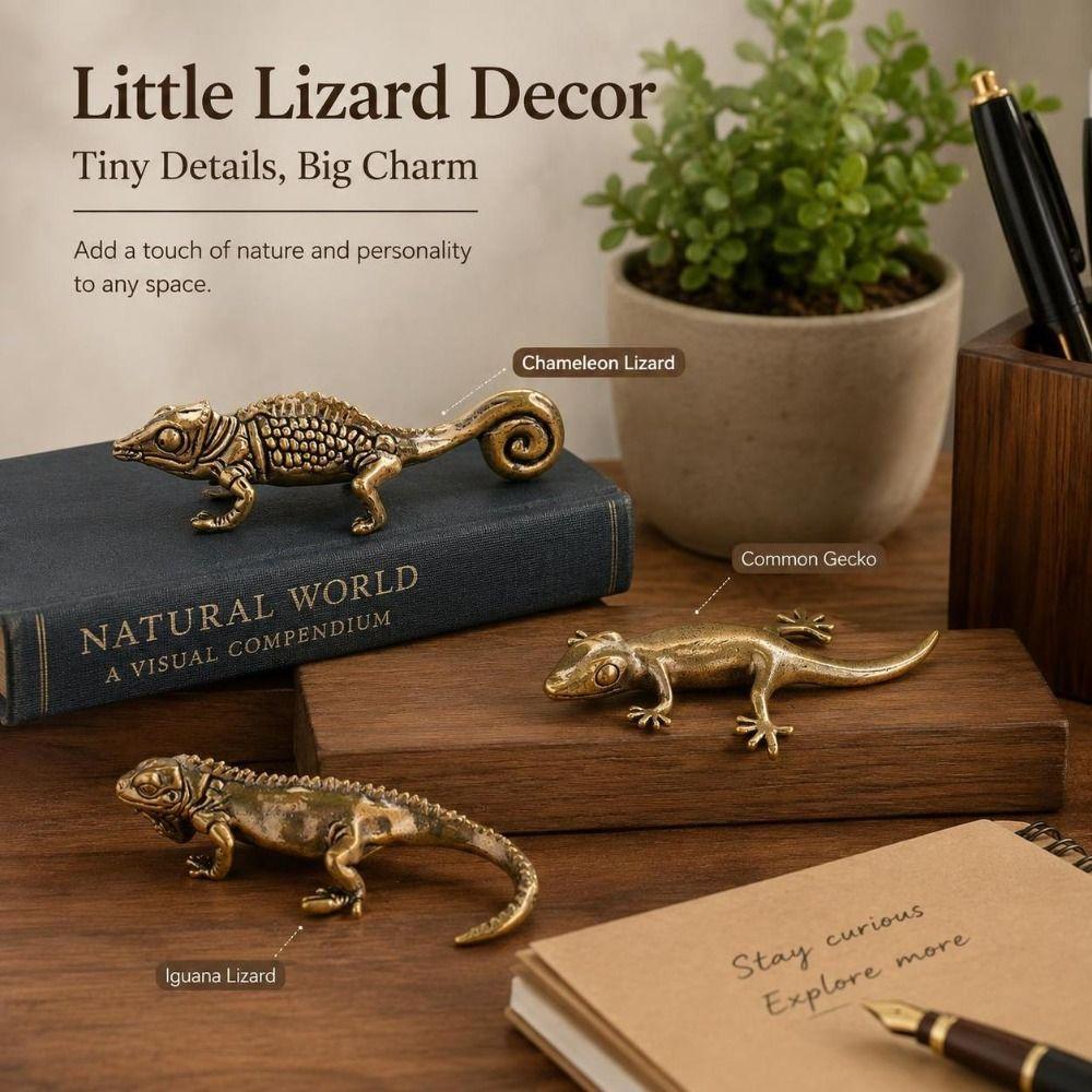 Bronze Animal Figure Vintage Desktop Decoration Decorative Gecko Figure Home Decor