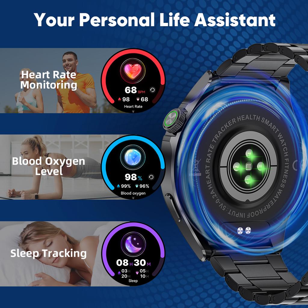 Smart Watch 400mAh Battery Waterproof For Men Bluetooth Call Message Reminder Health Monitor 100+ Sports Modes Smartwatch