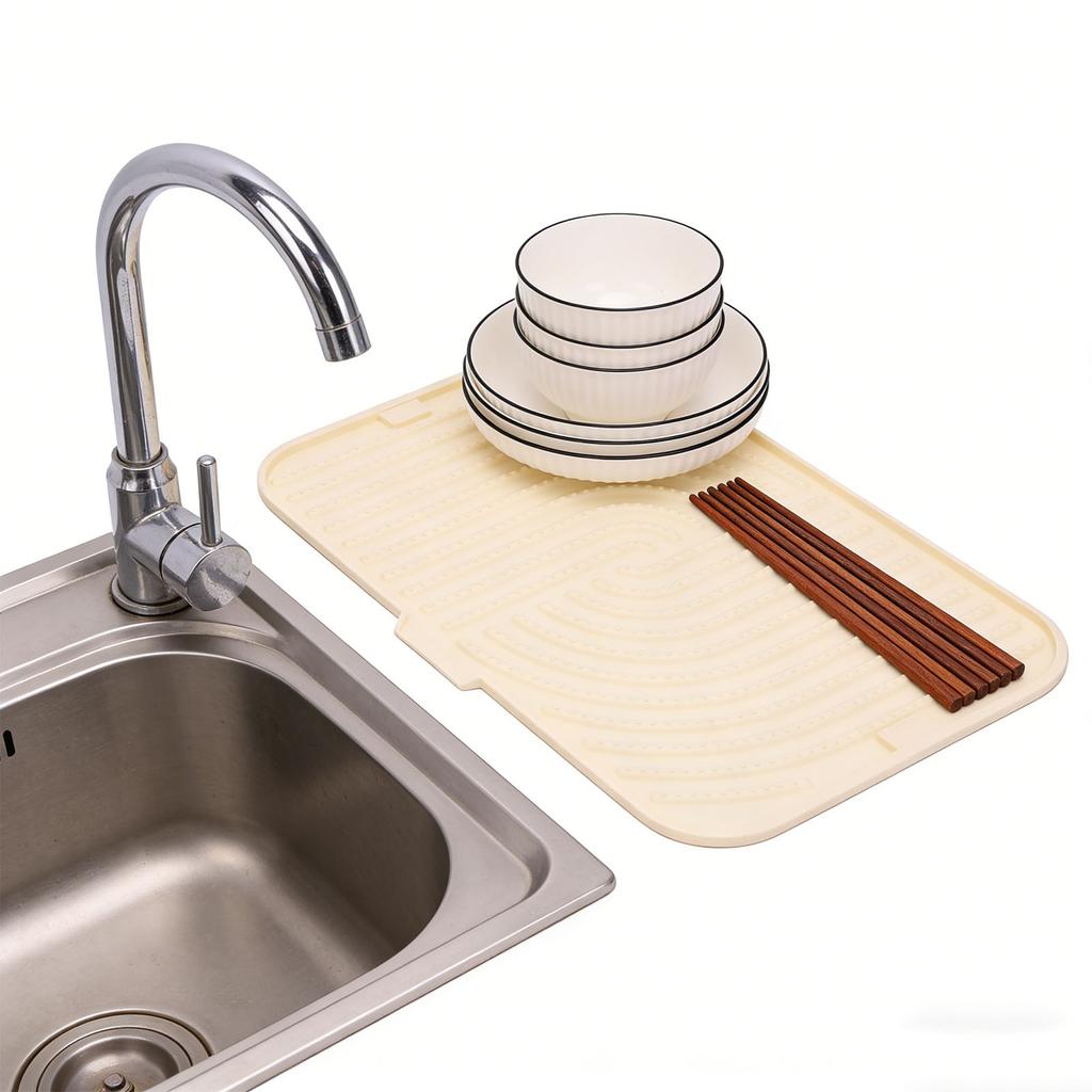 Silicone Dish Drying Mat with Slope Drain Design Non Slip Sink Dish Drying Rack Mat for Kitchen Counter