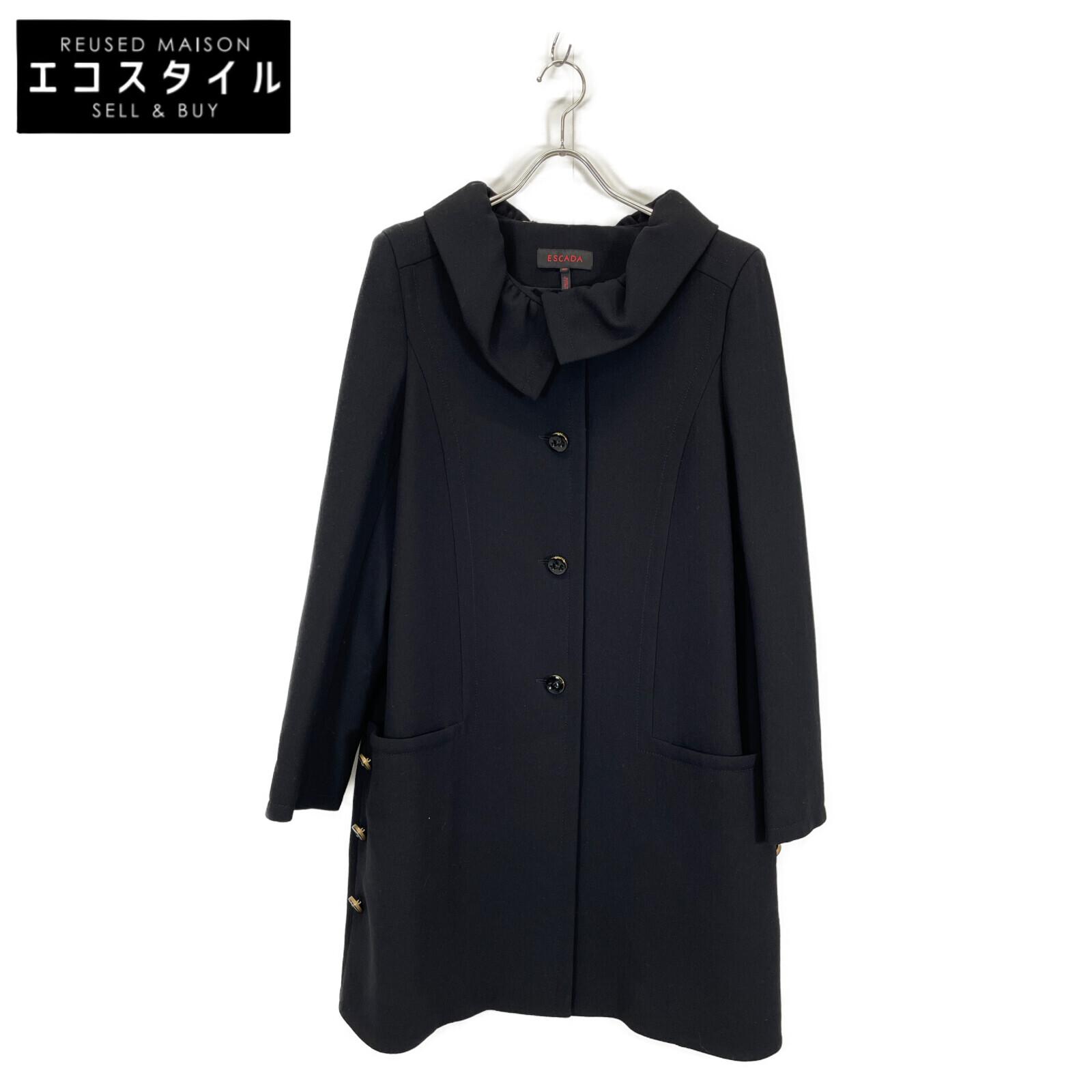 

ESCADA Black wool side button round collar coat coat 40 blackUsed