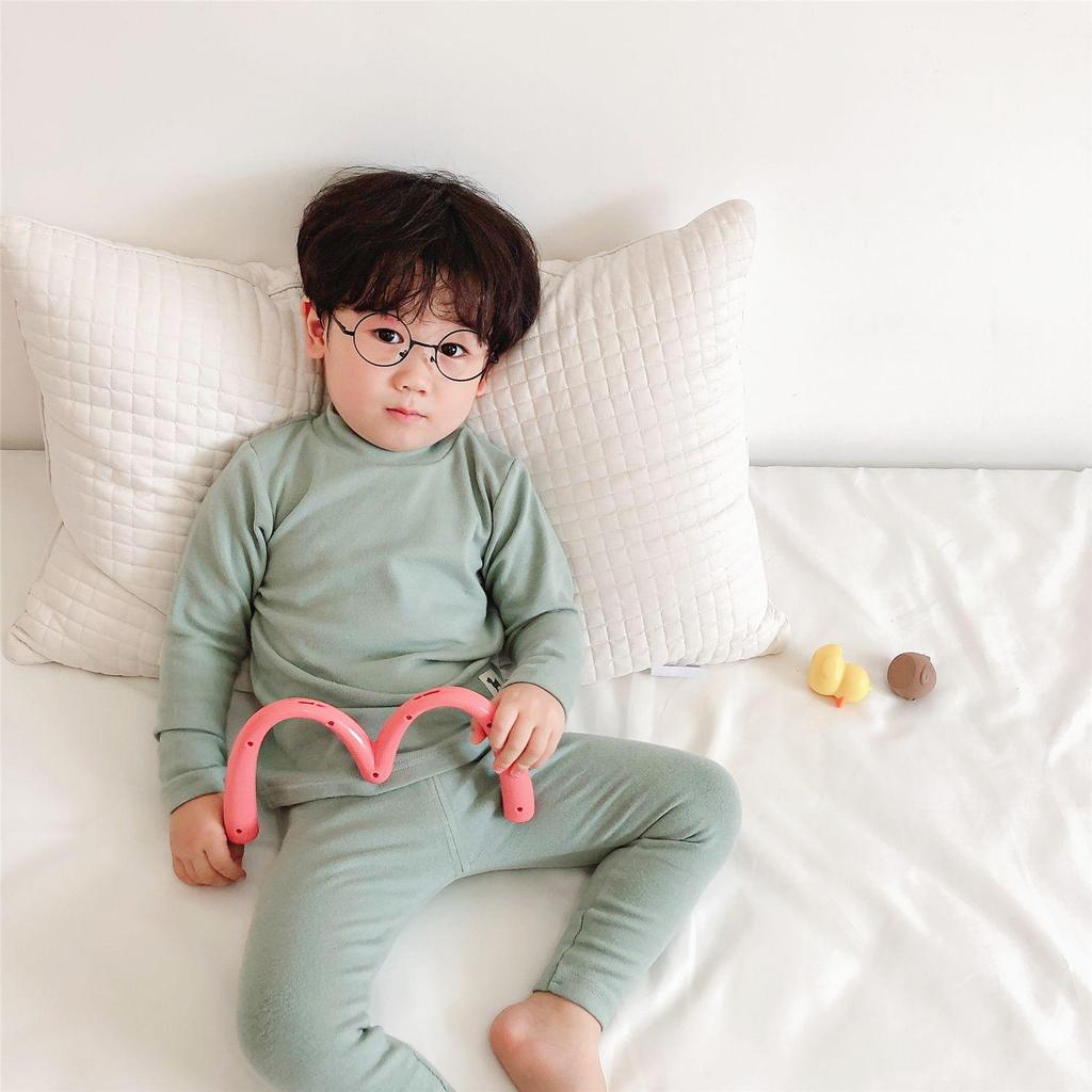 Kids' High-Neck Thermal Underwear Set - Combed Cotton, Thickened, for Boys & Girls