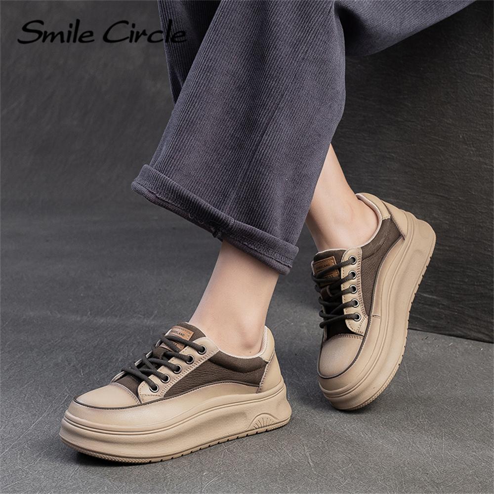 Echtes Leder Damen Freizeitschuhe Runder Kopf Höhe zunehmende dicke Sohle Schuhe Mode bequeme flache Schuhe