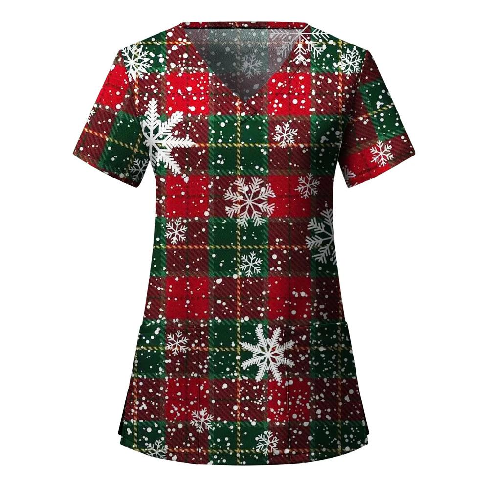 Fruit Plus Size V-Neck Tops Pockets Women Working Uniform Nurse Orange Banana Wear Print Femme Blouse Medical Uniforms Shirts