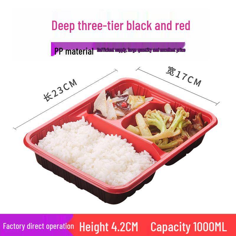 Four-Grid Disposable Plastic Bento Lunch Box with Lid, Multi-Compartment Food Packaging Container.