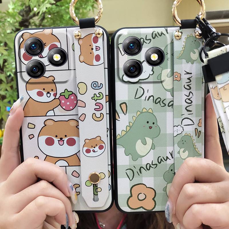 Fashion Design Phone Holder Phone Case For Ulefone Note18 Ultra Wrist Strap Protective Dirt-resistant Back Cover Cartoon