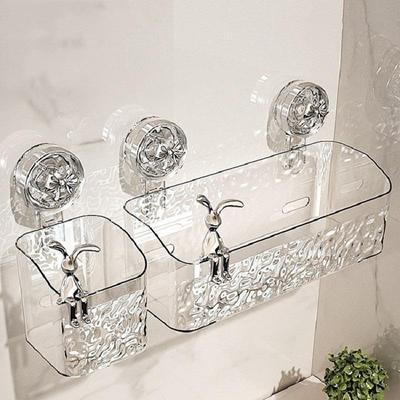 Duschsaugnapf Regal Korb Licht Gletschermuster Schnelle Montage Badezimmer Organizer Aufbewahrung Drehbarer Haken Zum Saugen Entfernen NEU