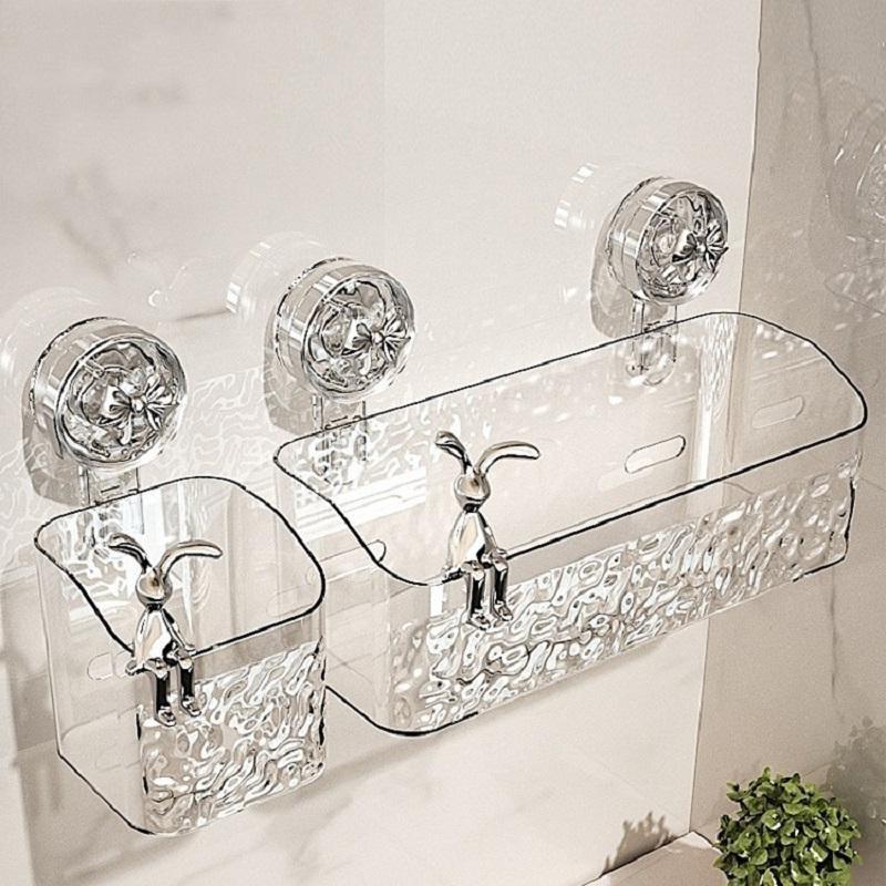 Duschsaugnapf Regal Korb Licht Gletschermuster Schnelle Montage Badezimmer Organizer Aufbewahrung Drehbarer Haken Zum Saugen Entfernen NEU