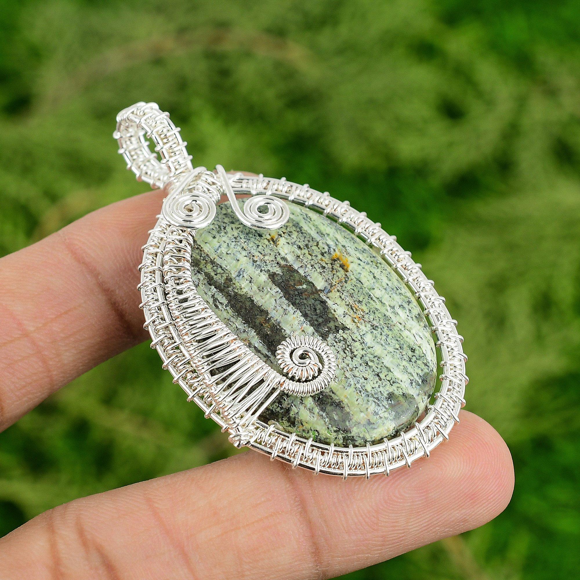 

Sterling Silver Heart Chakra Green Swiss Opal Stone Wire Wrap Pendant Jewelry