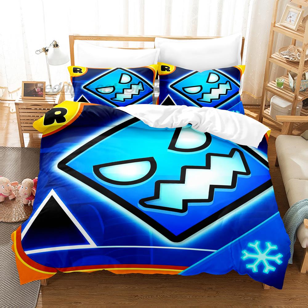 Angry Geometry Dash Bedding Set Single Twin Full Queen King Size Bed Set Aldult Kid Bedroom Duvetcover Sets 3D Print Cartoon