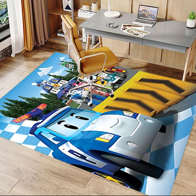 1pc Robocar Poli Circus Adventure Carpet for Playroom Bedroom Living Room Sofa Home Decor,kids Game Area Rug Non-slip Floor Mat Y730156